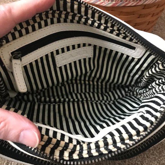 L.A.M.B. White w/Black Zippers Leather Crossbody Bag, Adjustable Strap, Dust Bag - Picture 11 of 16